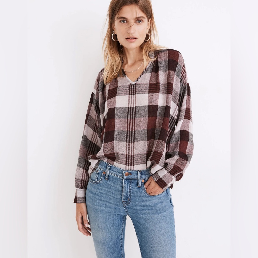 Madewell Highroad Popover Shirt Womens XS Wool Blend Schorr Plaid Fall Preppy